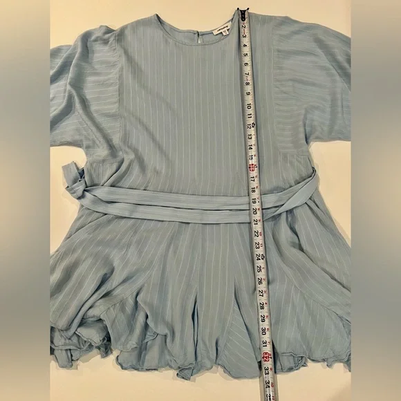 Mittoshop Boho Ruffled Hem Textured Flowy Pastel Blue Long Sleeve Dress Tie - Picture 5 of 16